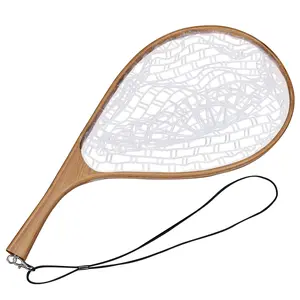 Garvee - Fly Fishing Net, Fishing Net, Fish Landing Net with Safety Rope, Lightweight Catch and Release Net for Trout, Bass, Elm Fishing Net with Curved Handle and