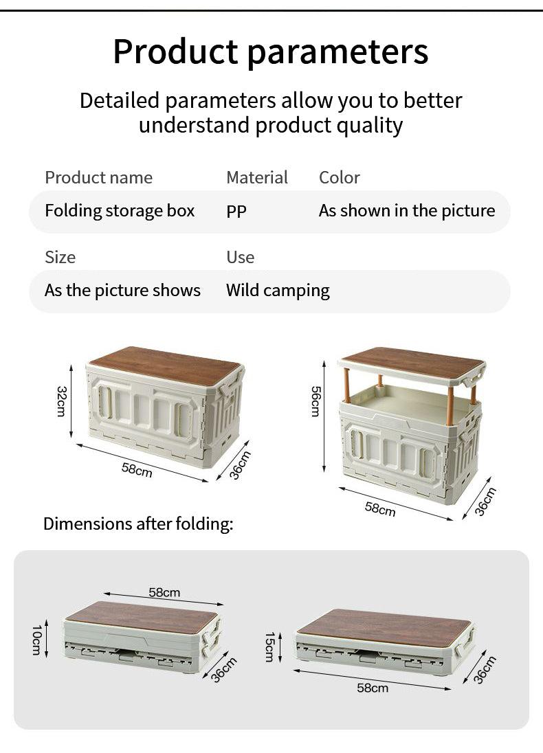 Outdoor Storage Box, Folding Camping Storage Box Large Capacity Heightenable 3 Layers Outdoor Foldable Storage Box with Wooden Lid for Car, Outdoor Picnic