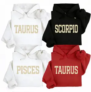EVA RAMOS [Full 12 Zodiac] Minimalist Zodiac Hoodie Astrology Sign Crewneck for Men and Women Cozy Horoscope Pullover with Bold College Letter Design Perfect Gift for Zodiac Lovers