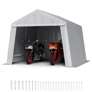 VEVOR Outdoor Storage Shed, 10 x 10 ft Portable Storage Tent with Roll-up Door, Waterproof Canopy Shed Shelter, Heavy Duty Frame, Patio Garage Carport for Motorcycle, Lawn Mower, Bike, Grey