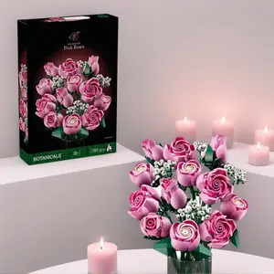 Supreowls Pink Rose Flower Bouquet Building Set 189 Pieces Elegant Botanical Blocks Kit for Adults Women Romantic Artificial Flowers Home Decor Valentine’s Day Christmas Anniversary Gift