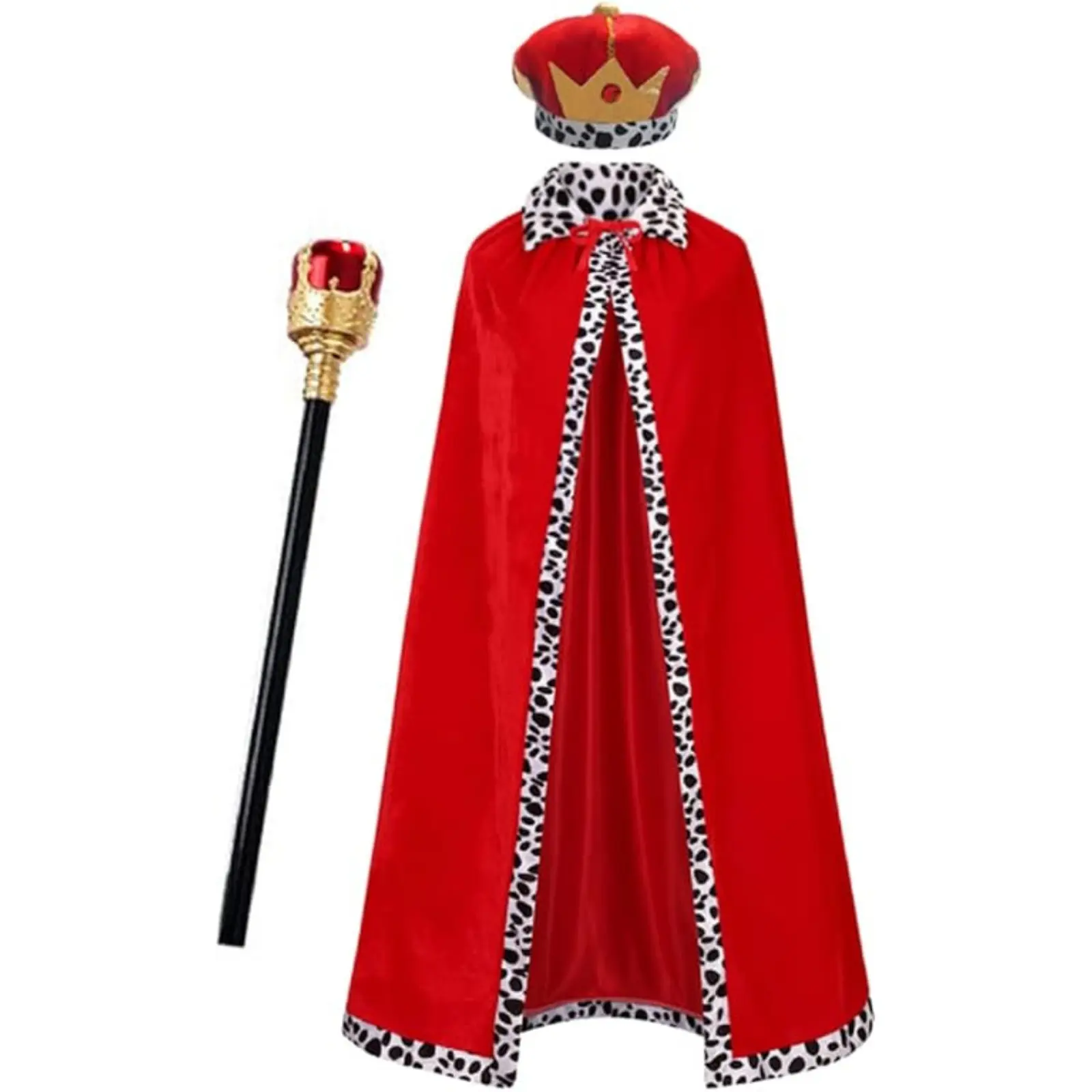 Men's Royal King Costume Set, Medieval Soft Velvet Robe Cape with Crown, Party Cosplay Clothes for Halloween Costume Ideas, Menswear, Gold