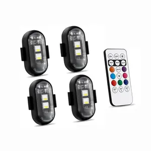 4 Pcs Wireless LED Strobe Lights with Remote Control, Auto-Sync Anti-Collision Flashing Warning Lights for Cars Trucks Motorcycles Bikes Drones, 8 Colours RGB Underglow Grill Light, USB Rechargeable No Wiring Required
