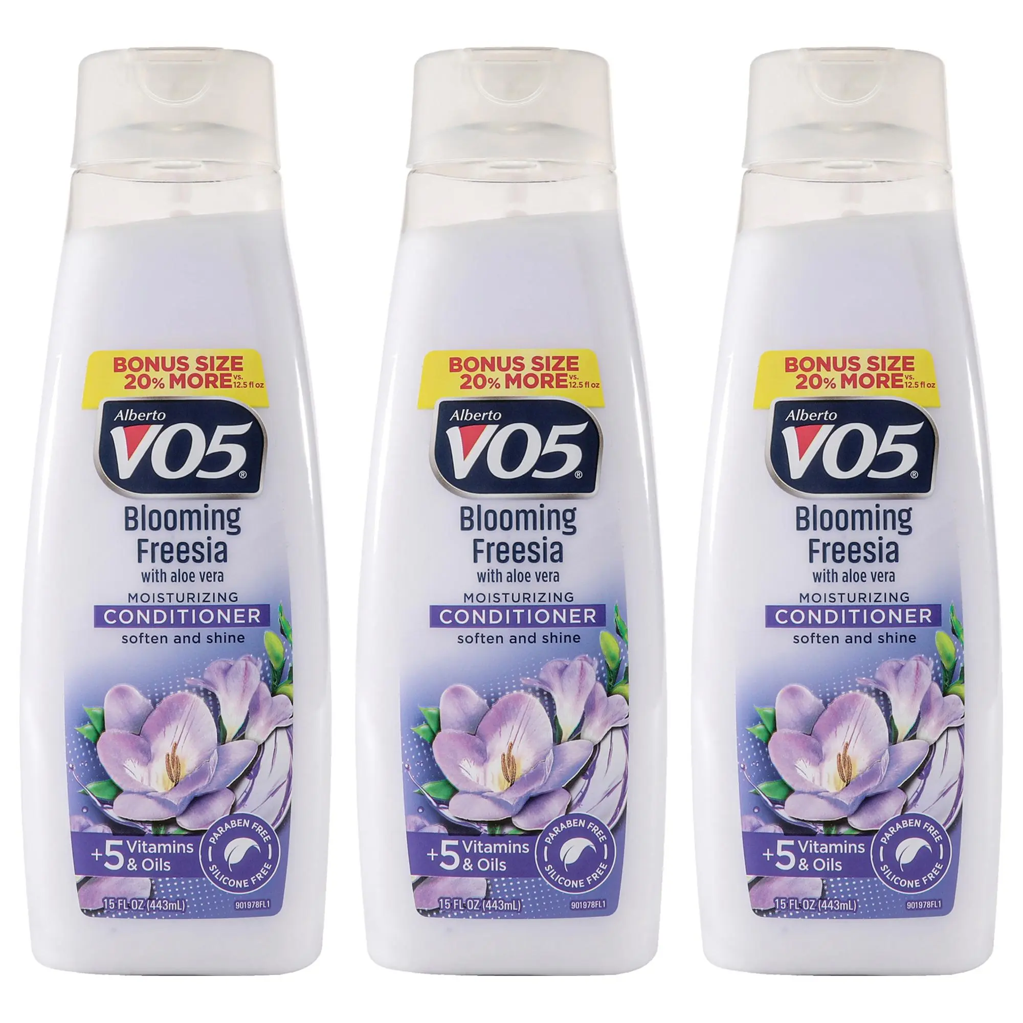 Alberto VO5 Moisturizing Blooming Freesia Haircare Conditioner, Unisex, Moisturizes & Hydrates Post-Shower, 15 oz, 3 Bottles (Pack of 3), 15 Fl Oz