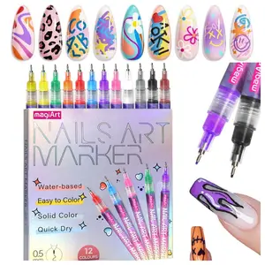 Nail Art Pens 12 Colors, 0.5mm Fine Tip Nail Art Markers for DIY Manicure, Quick Drying Acrylic Paint Pens for 3D Dotting & Line Drawing, Professional Nail Design Kit for Home Salon Beginners