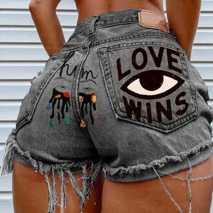 Drop Eye Design  Shorts – Women’s Distressed High Waist  Shorts denim Fashion Jean