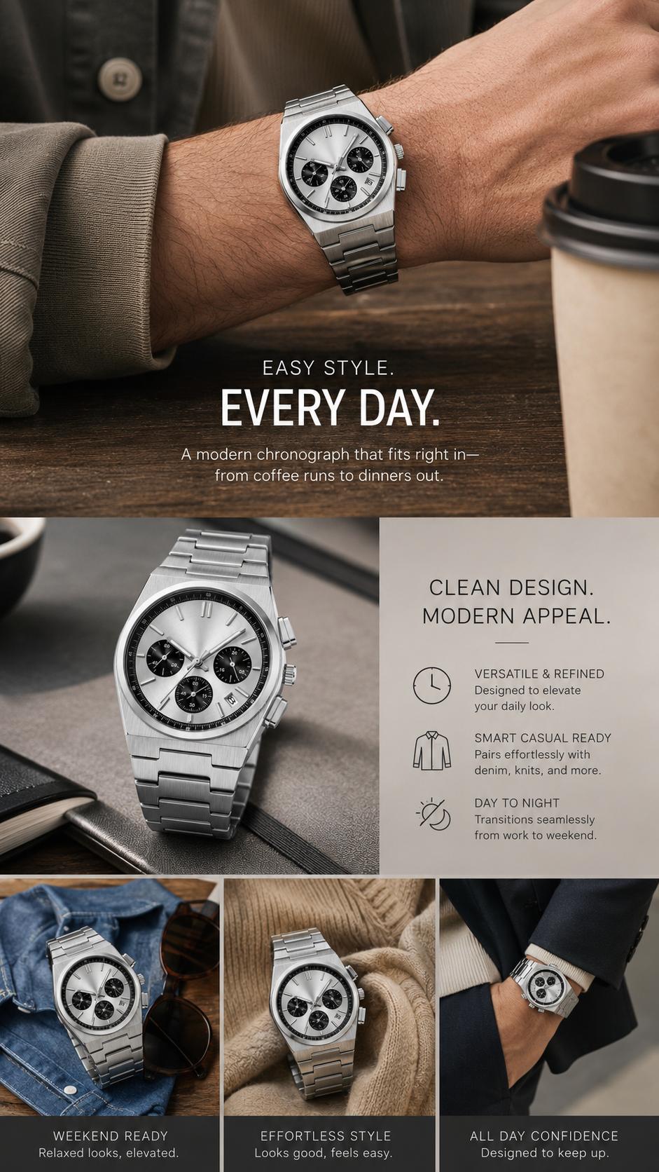 Men's Casual Business Analog Chronograph Watch, Classic Stainless Steel Metal Band, Quartz Movement, Analog Face, Round Shape, Mineral Glass, Calendar Date Display, 30M-50M Water Resistant, Clasp Closure, Daily Wear Fashion Accessory Men's Casual Business Analog Chronograph Watch, Classic Stainless Steel Metal Band, Quartz Movement, Analog Face, Round Shape, Mineral Glass, Calendar Date Display, 30M-50M Water Resistant, Clasp Closure, Daily Wear Fashion Accessory