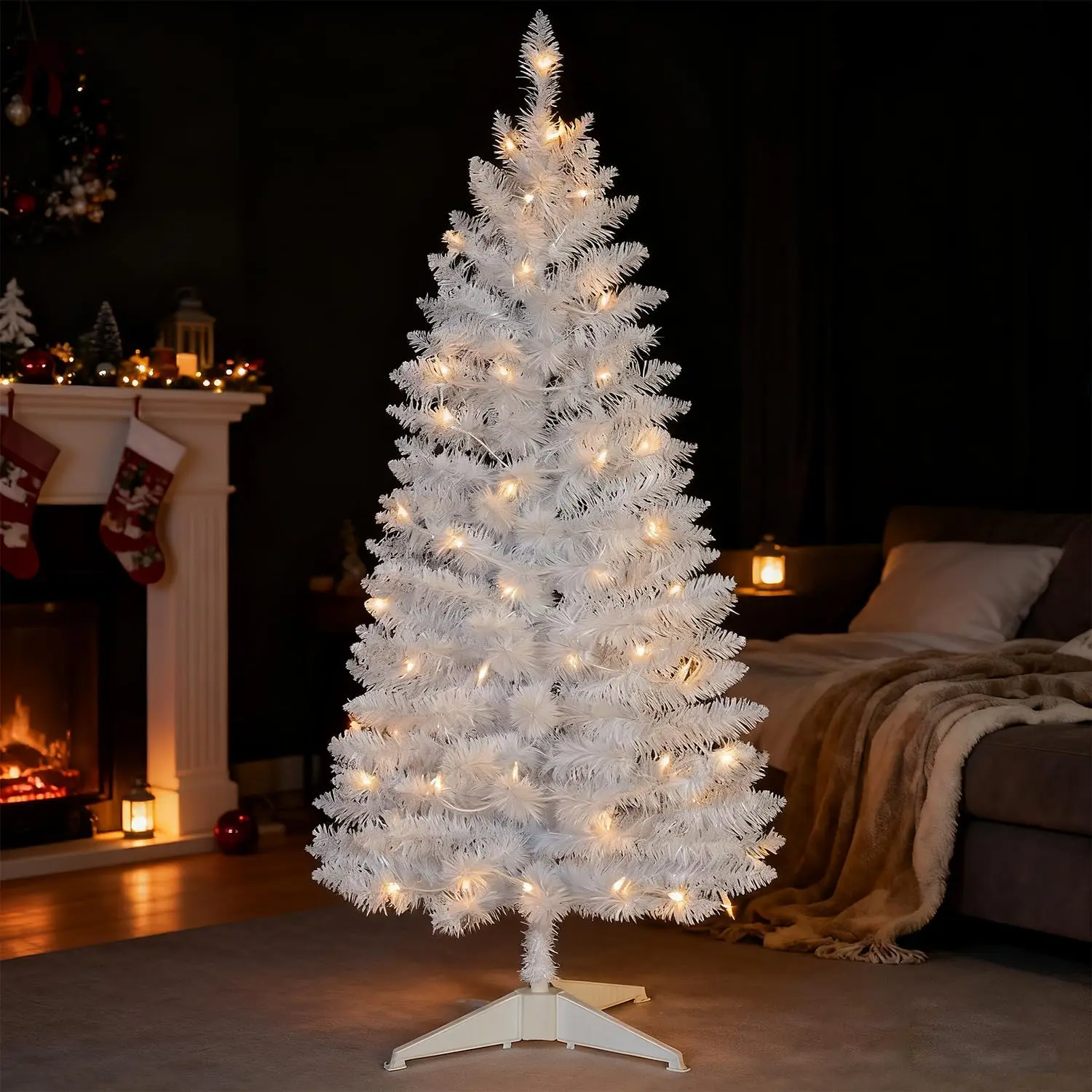 4FT Pre-Lit Colorful Artificial Christmas Tree with Warm White Lights, PVC Branches, Multi-Color (White, Black, Pink, Blue, Silver) Holiday Decoration for Home, Office
