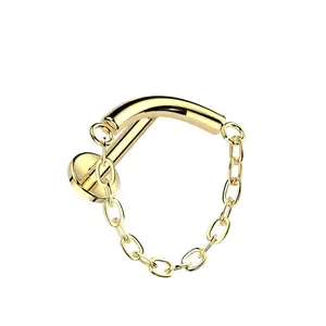 Internally Threaded Curved Bar with Dangling Chain Hidden Helix Flat Back Stud - ASTM F-136 Implant Grade Titanium