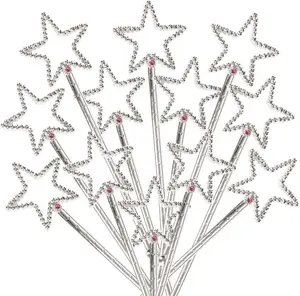Sparkly Star Wands, Bulk Pack of 24, Princess Party Favors for Girls and Boys, 7.5" Magic Toy Wands with Rhinestones, Princess Costume Dress-Up Accessories for Children