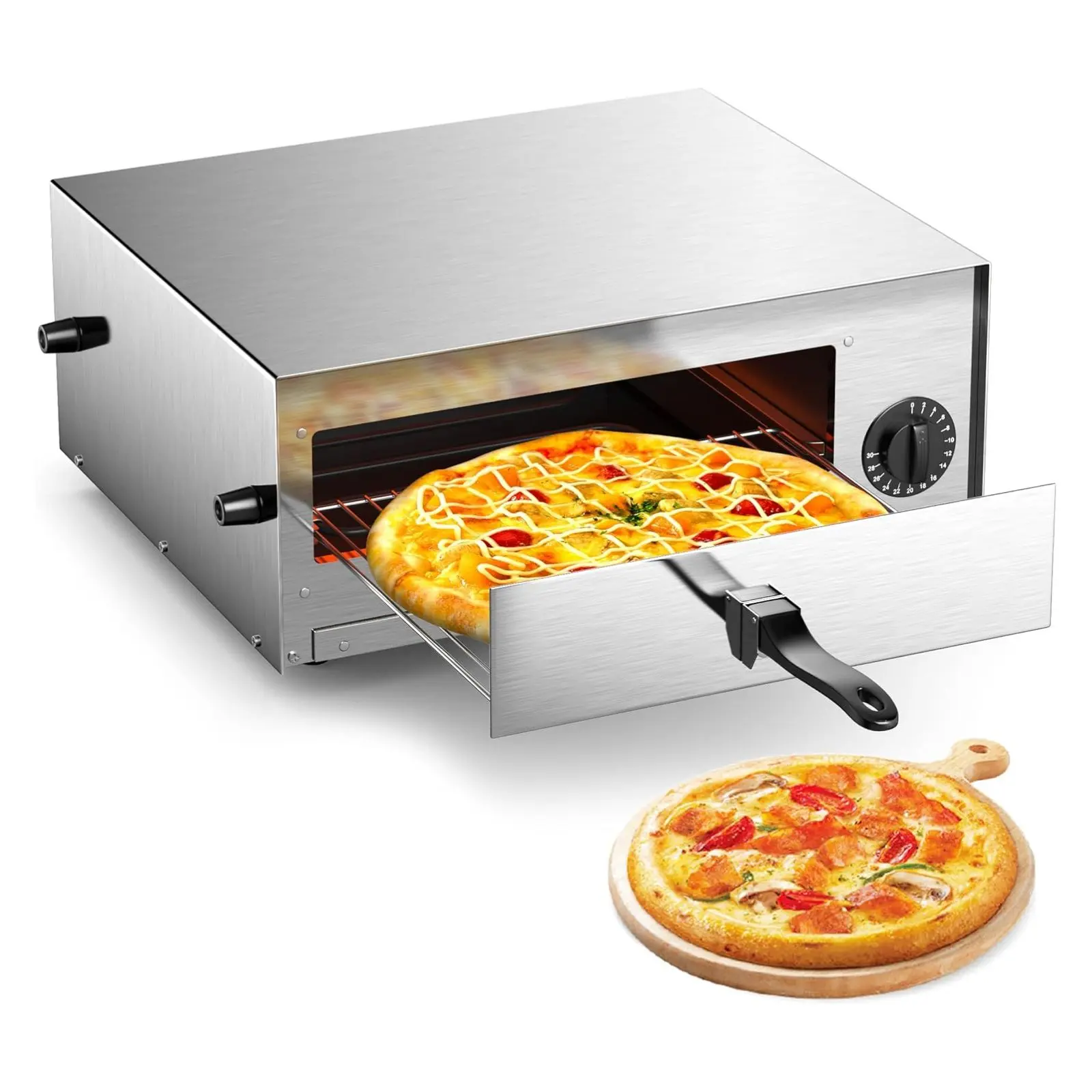 COSTWAY Pizza Bake Oven Kitchen Pizza Toaster Home Commercial Countertop Pizza Maker Stainless Steel Bake Pan with Handle and Removable Pizza Tray