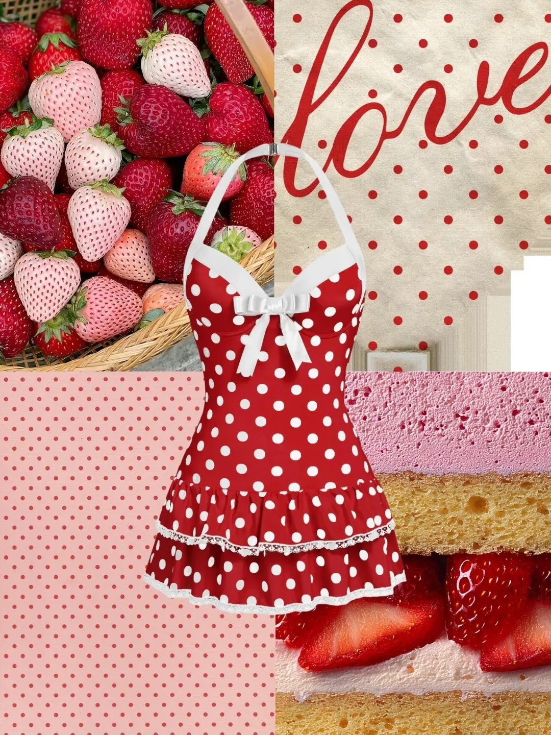 RETRO STAGE Women's 1940s Red Halter Polka Dot Bow 1-Piece Swimsuit, Vintage Bathing Suit, One Piece Swimsuit Casual Summer Swimwear BackToSchool