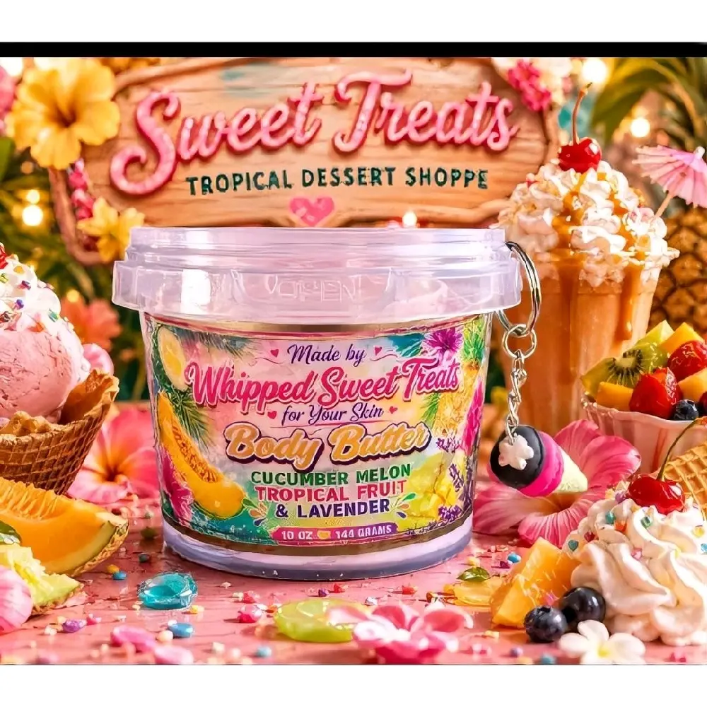 Whipped Sweet Treats Cucumber Melon Tropical Fruit & Lavender Body Butter 10 oz Lime Green and Pink 15.00