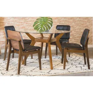 Paxton Round Glass Top Dining Table Set Nutmeg
