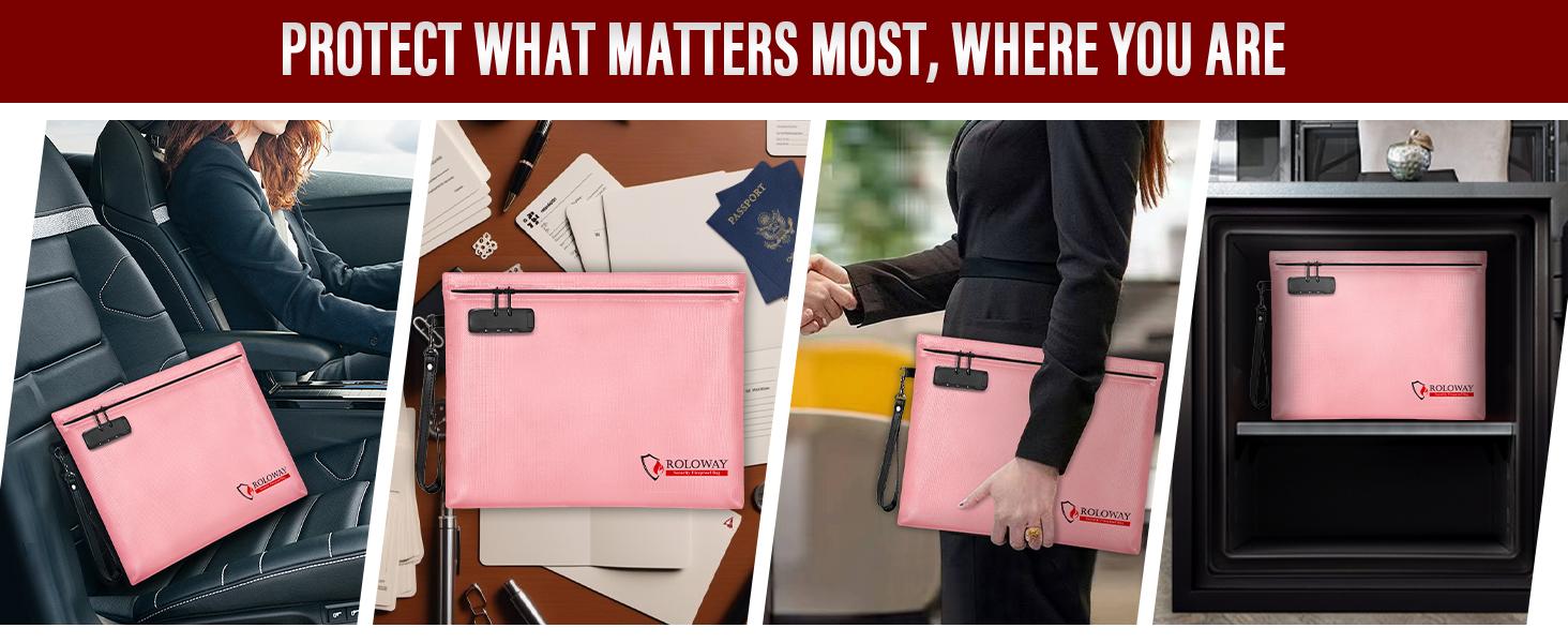 ROLOWAY Fireproof Document Bag (14.5 x 11.5 inch), 6400℉ Fireproof Money Bag with Zipper for Cash, Fire Safe Money Pouch with Lock