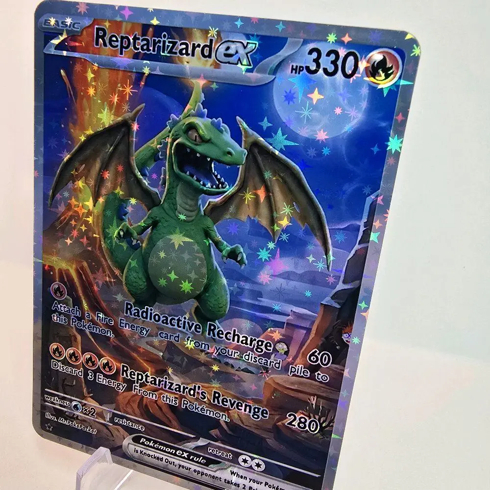 Reptarizard ex Custom (Day & Night) - 4 Holo Patterns - Peep the Background! Collectible Cards Holographic Cards