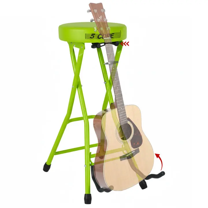 5Core Heavy-Duty Foldable Guitar Stool - 3.15 in Padded Seat, 12 in Seat Size, 29 in Height, 350 lb Capacity, Built-in Foot Rest and Guitar Stand for Musical Instruments Accessories, 12 Inch Seat