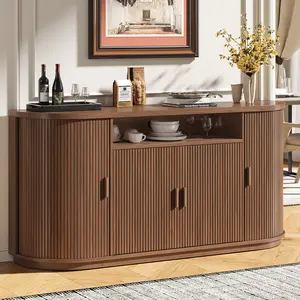 【SPOTLIGHT DAY】ONBRILL 63" Sideboard Buffet Cabinet with Storage, Modern Fluted Accent Credenza with Sliding Doors, Drawers and Adjustable Shelves, Wood Coffee Bar Console Table for Kitchen, Living Room, Enrtyway