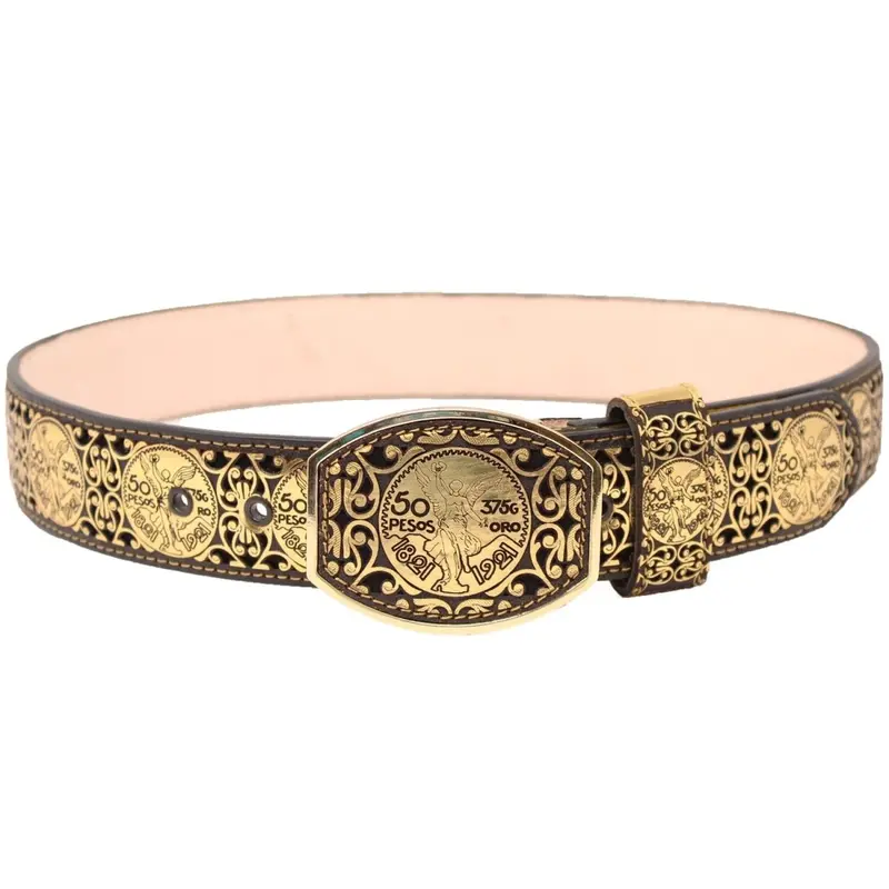 Men's El Centenario Original Western Leather Belt - Classic Design, 2" Wide, Heavy Duty Durable Metal Buckle, Brown with Gold Accents, Fashion Clothes Accessories, Western Leather Belts