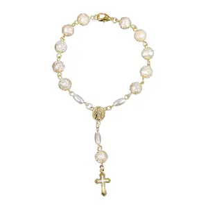Resin Rosary Bracelet with Christ Prayer Beads and Chain – Religious Jewelry