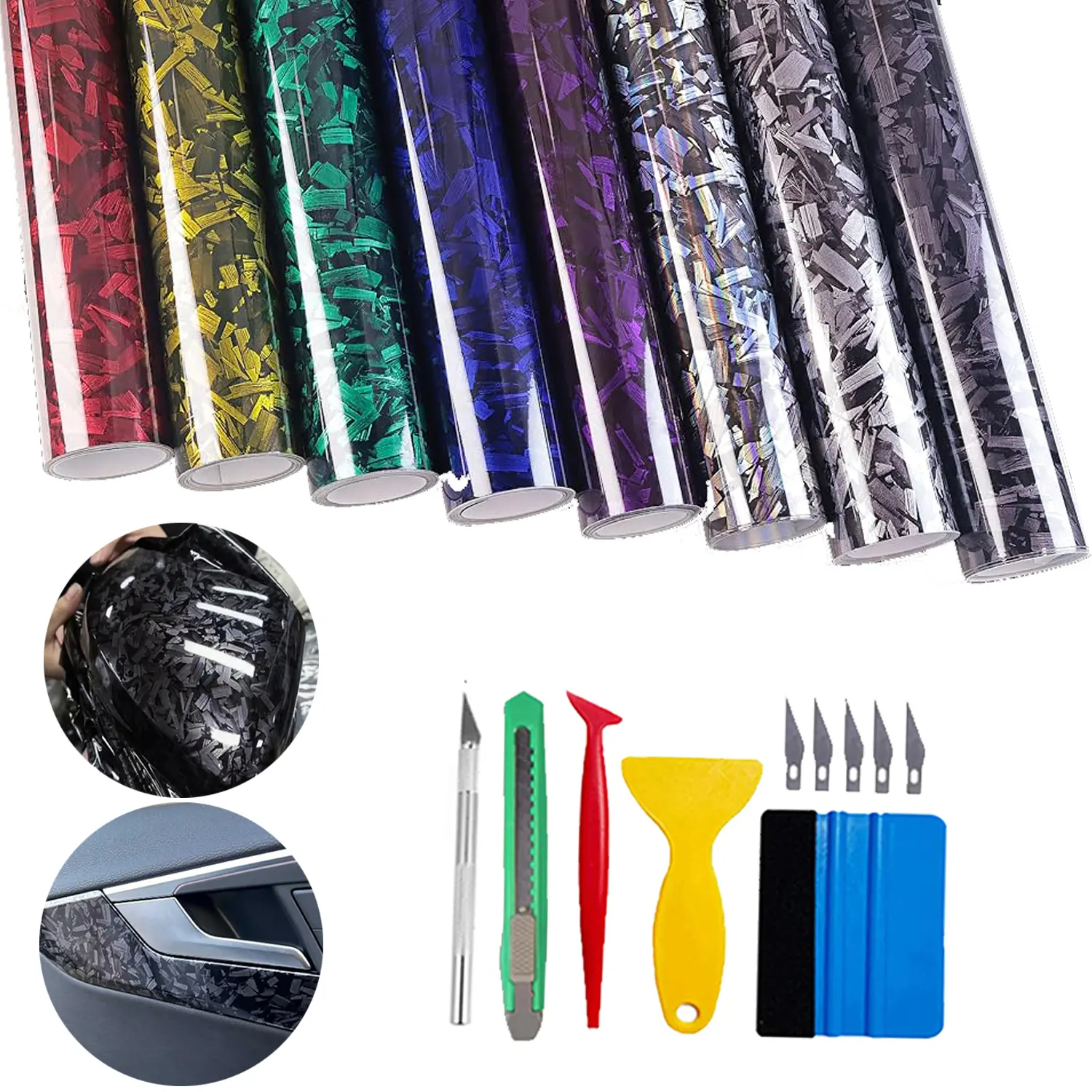 Self Adhesive Forged Gloss Carbon Fiber Black Vinyl Wrap Roll,Air Release Sticker Sheet Film DIY Decal, for Car Auto Vehicle Morotcycle Boat -1ft x 5ft