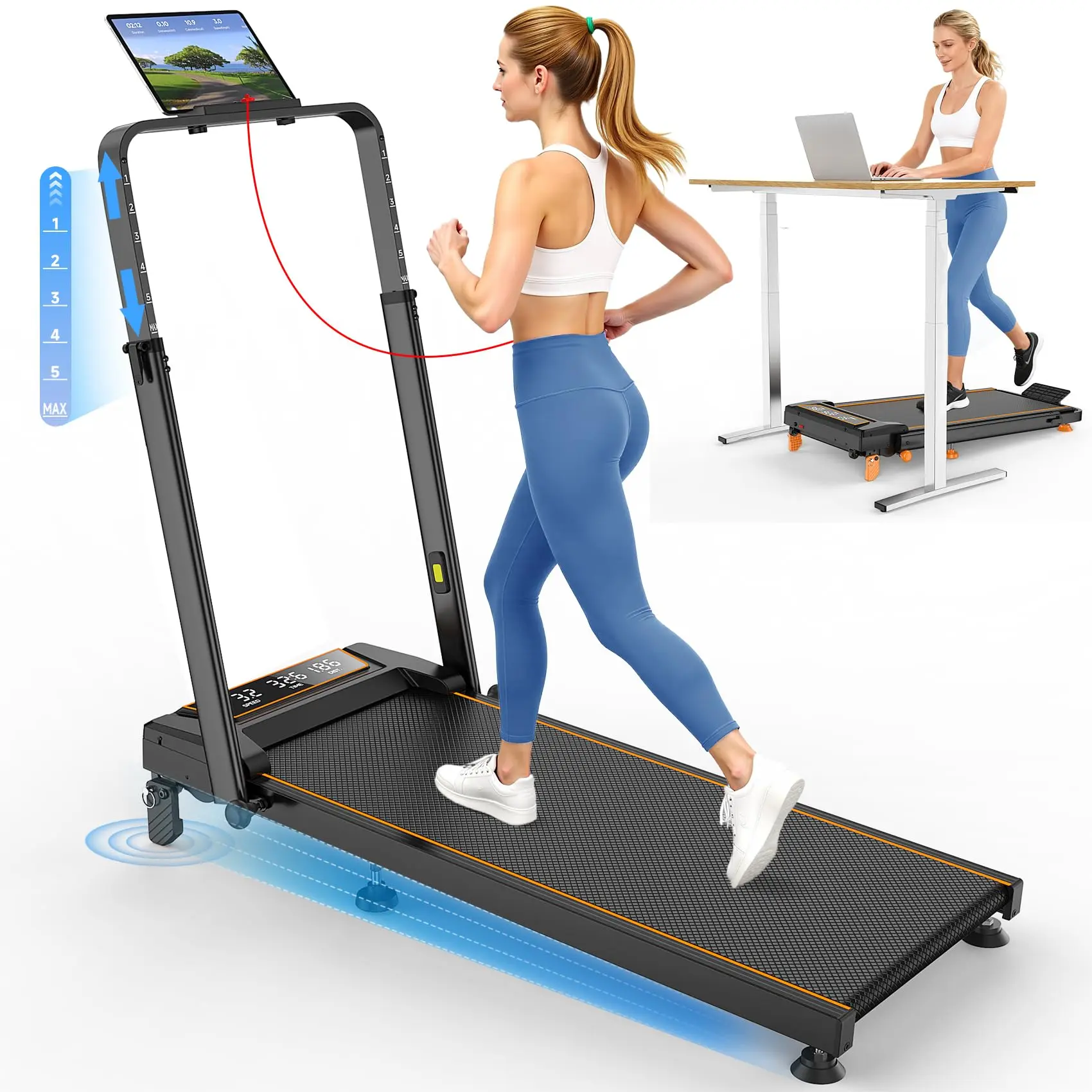 Trisomy 4-in-1 Compact Foldable Walking Pad Treadmill - 3.5HP Motor, 12% Incline, Adjustable Handlebar, 350lbs Heavy Duty, Under Desk Home Gym Exercise Machine, Model HSM-T12C1