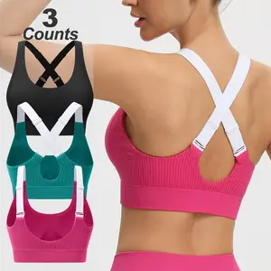 High Impact Sports Bra for Women,Crisscross Back with Adjustable Straps,Padded Seamless Push Up Workout Bra for Running Yoga