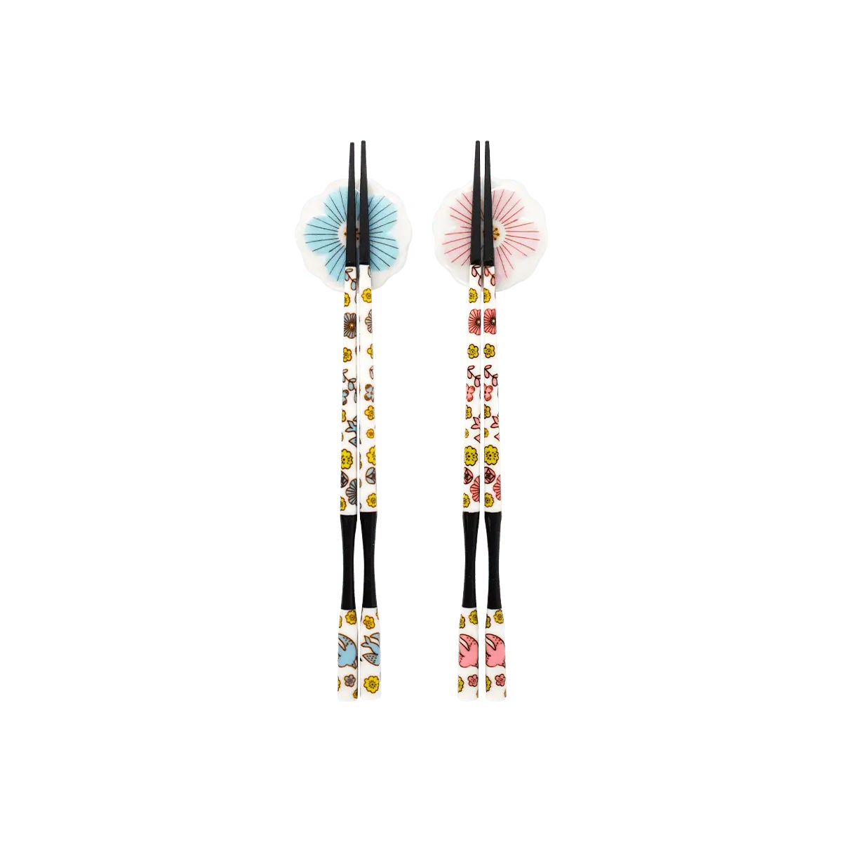 HAREKUTANI Japanese Kutani Ware Hand-Painted Ceramic Chopsticks Set - 2 Pairs with Flower Rests, Exquisite Gift Box, Traditional Japanese Art