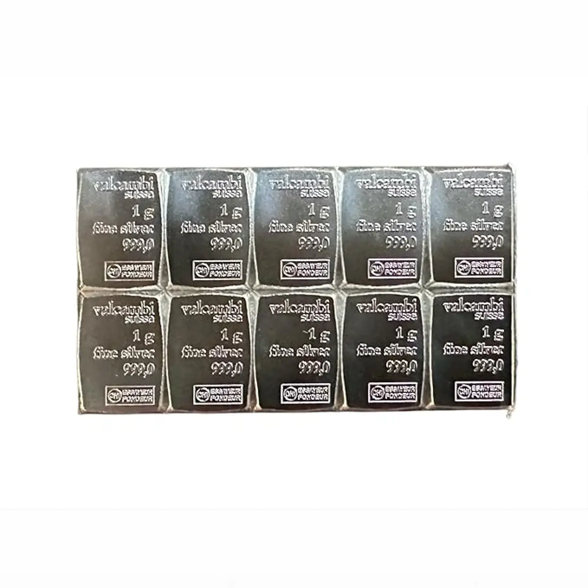 Valcambi Suisse 10 x 1 Gram Silver Bars from CombiBar – .999 Fine Silver – No Assay