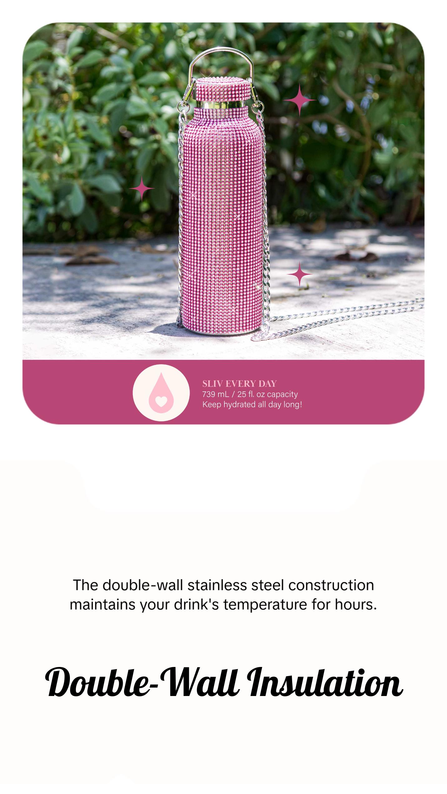 Paris Hilton Diamond Bling Water Bottle, Stainless Steel with Removable Strap, Vacuum Insulated and Covered in 5,000+ Rhinestones