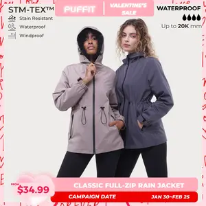 PUFFIT STM-TEX Waterproof Lightweight Hoodie Jacket Women's Warm Fall Full Zip Rain Coat Adjustable Waist & Hood & Cuff Design Comfort Casual Inner Pocket Design for Travelling Fall Outdoor Sport Daily Wear #FallFreshness,Shell Jacket,Spring