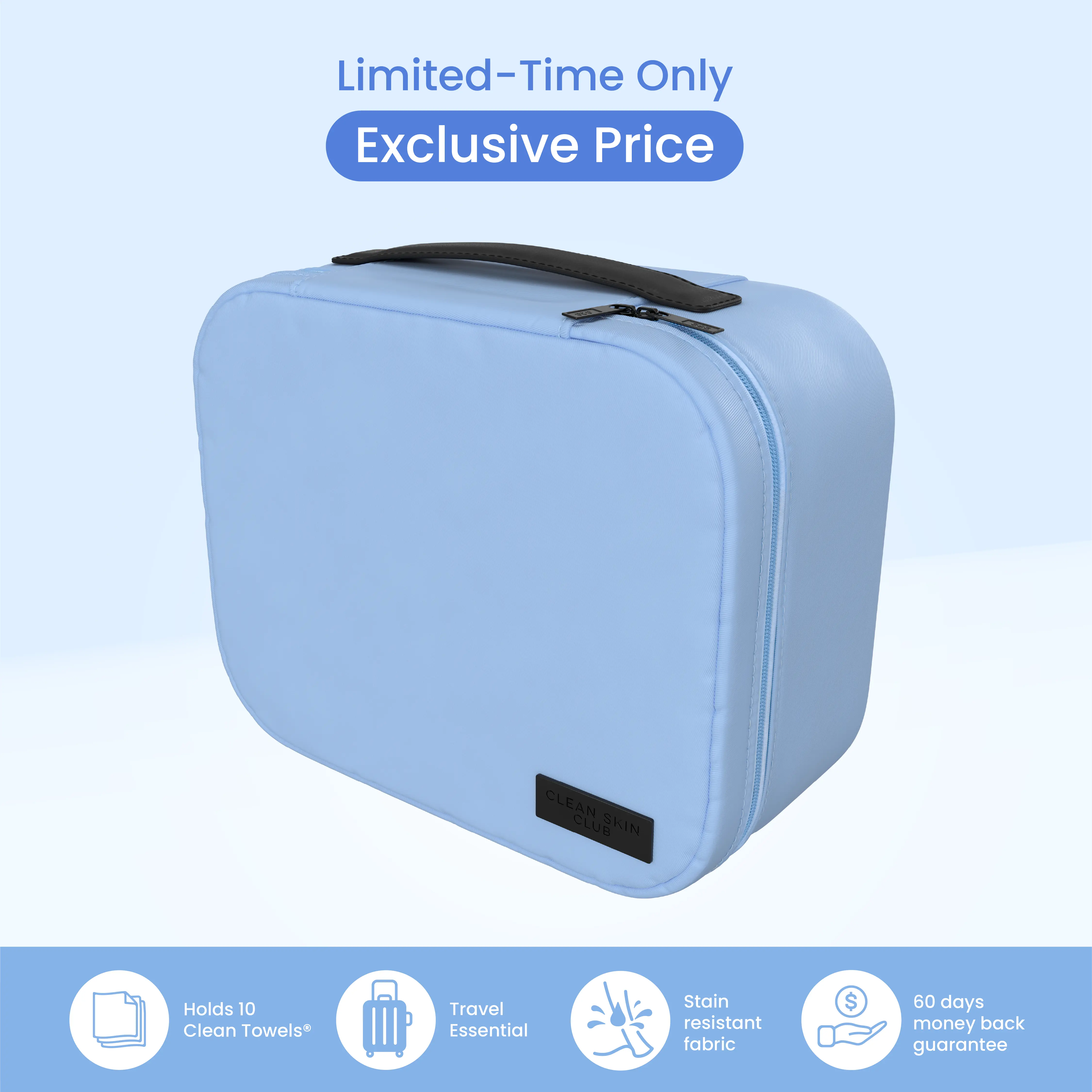 CLEAN SKIN CLUB Blue Travel Cosmetic Makeup Bag