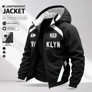 Men’s casual hooded lightweight jacket with printed and panelled design, windproof and abrasion-resistant fabric, suitable for everyday wear, campus outings, sports and fitness, a versatile athletic casual jacket for spring and summer. Menswear Coats