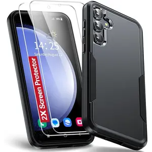 Entronix Heavy Duty Case for Galaxy A15 with 2 Pack Tempered Glass Screen Protector, Shockproof Dropproof Anti-Scratch Protection Smartphone Cover Rubber