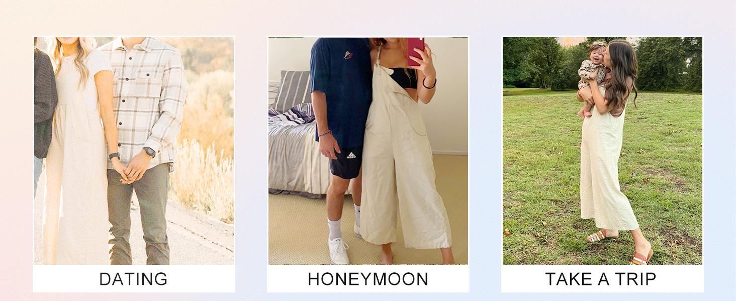 JovenPara Womens Loose Linen Bib Overalls Comfy Sleeveless Adjustable Straps Wide Leg Jumpsuit with Pockets