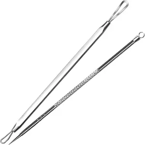 Pimple Extractor Acne Treatment Tool Surgical Grade Blackhead Comedone Removal 2-in-1 Popper Tool for Face Nose Blackhead Extractor Tool Silver No Brand