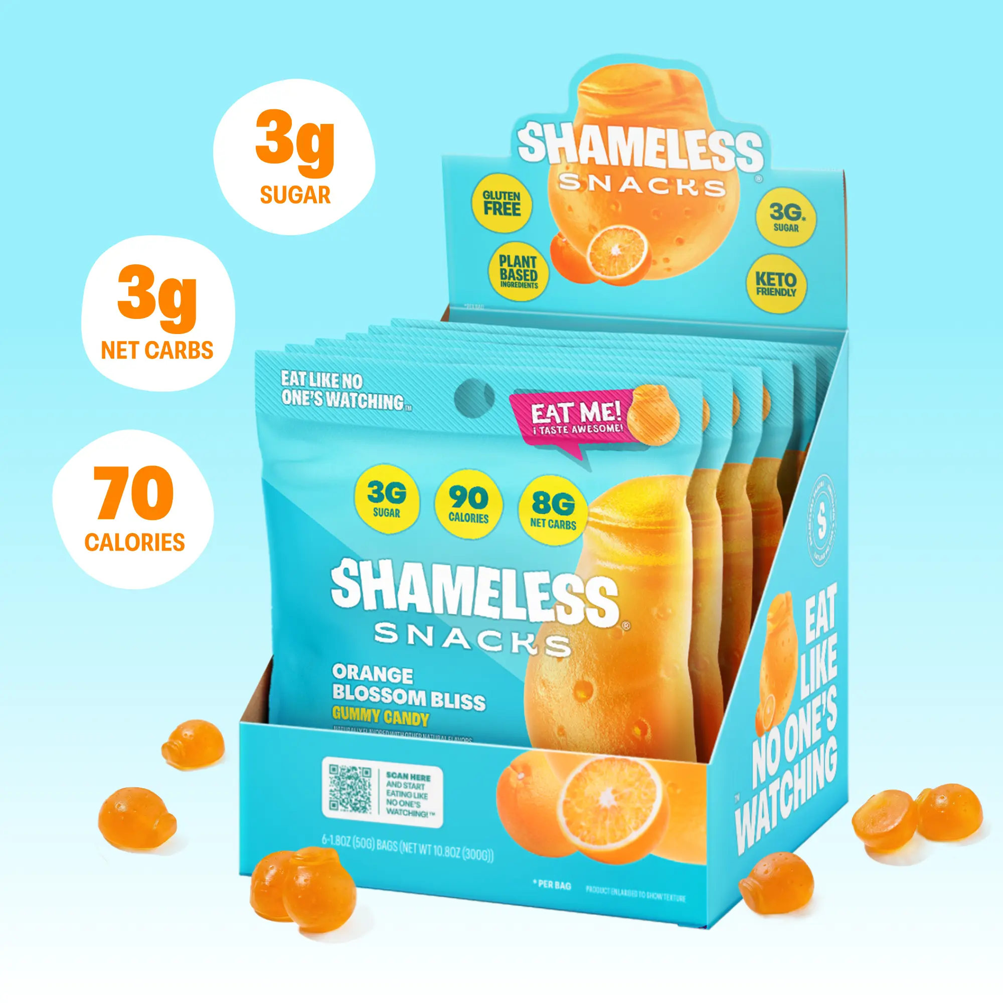 Shameless Snacks Orange Blossom Vegan Candy - Sweet, No Added Sugar, Gluten-Free, Low-Carb, Keto, Guilt-Free Boxed Set for Kids & Adults