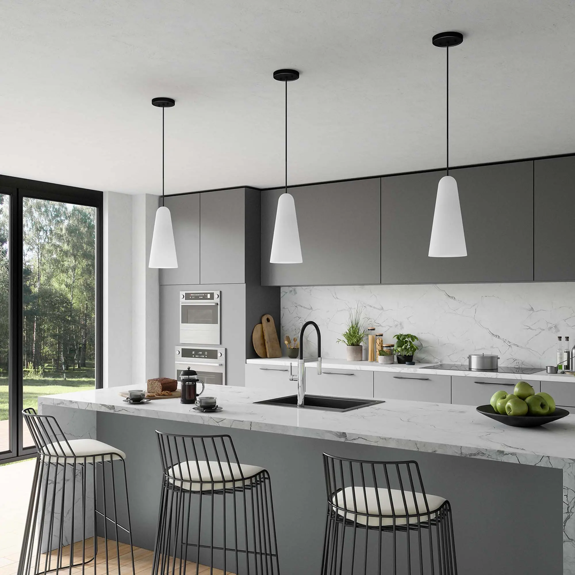 Modway Beacon 1-Light Pendant Light in Opal Black