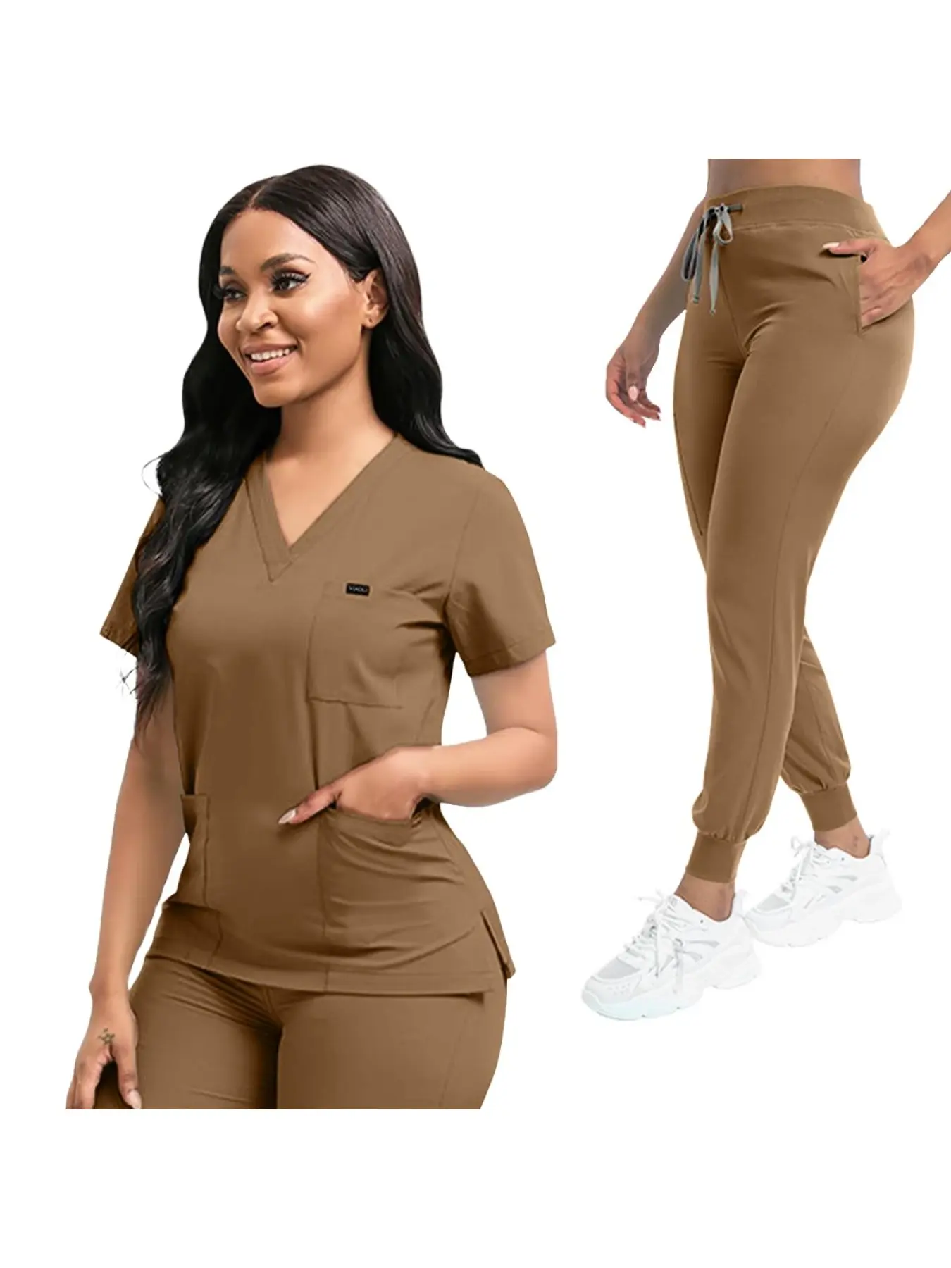 Clinical Uniform, Nurse Scrubs Set, Short-Sleeved Vneck Top & Jogging Pants, Hospital Doctor Work Wear for Women, Comfortable Fit, Workwear, Clothes, Healthcare Scrub Set