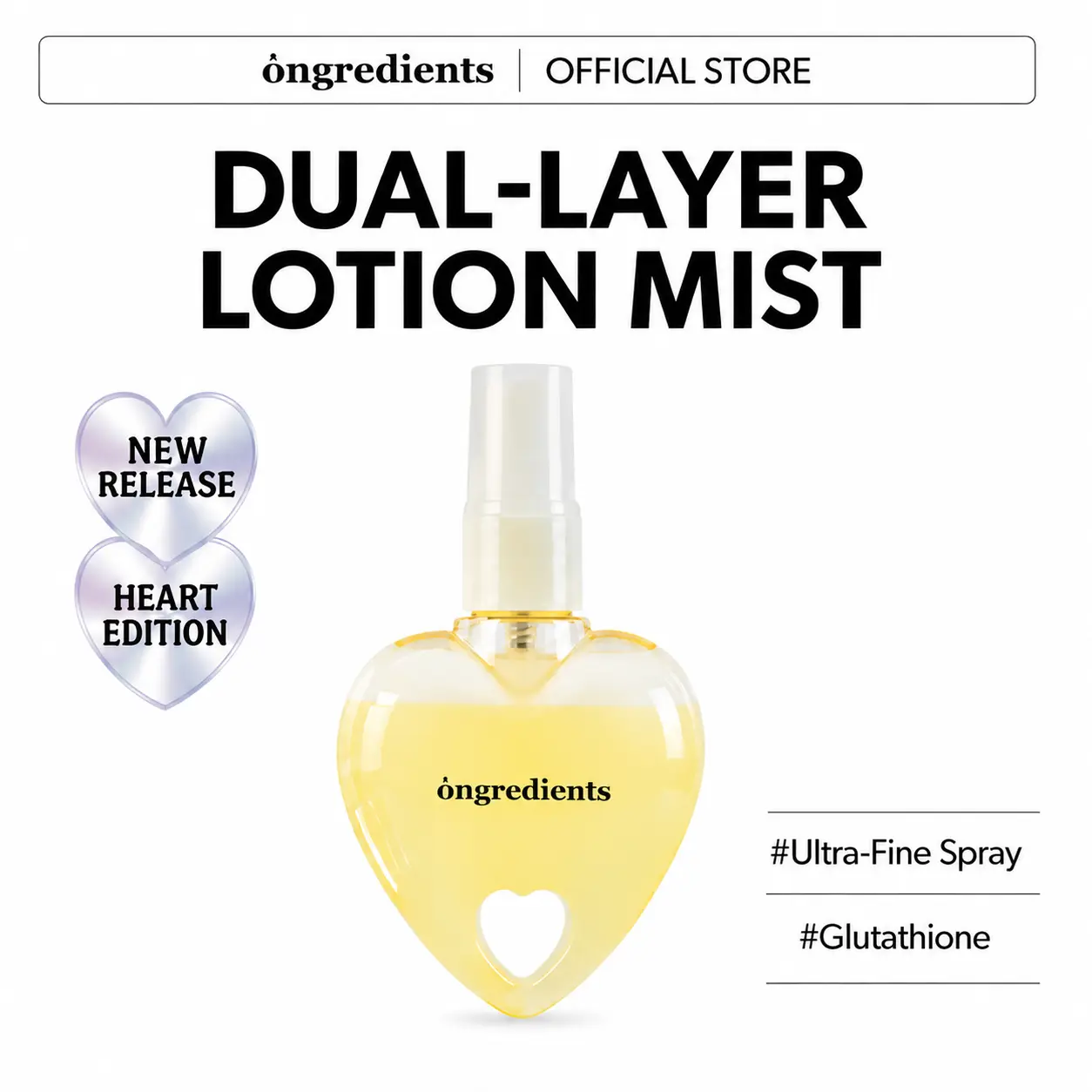 [Ongredients Official Shop] Skin Barrier Glow Mist Heart Edition, 50ml / 1.69 fl.oz, Dual-Layer Hydrating Facial Mist for Glow Care, 98% Pure Glutathione, Multi-Peptide, Centella, Ultra-Fine Spray, Before & After Makeup, Korean Skin Care