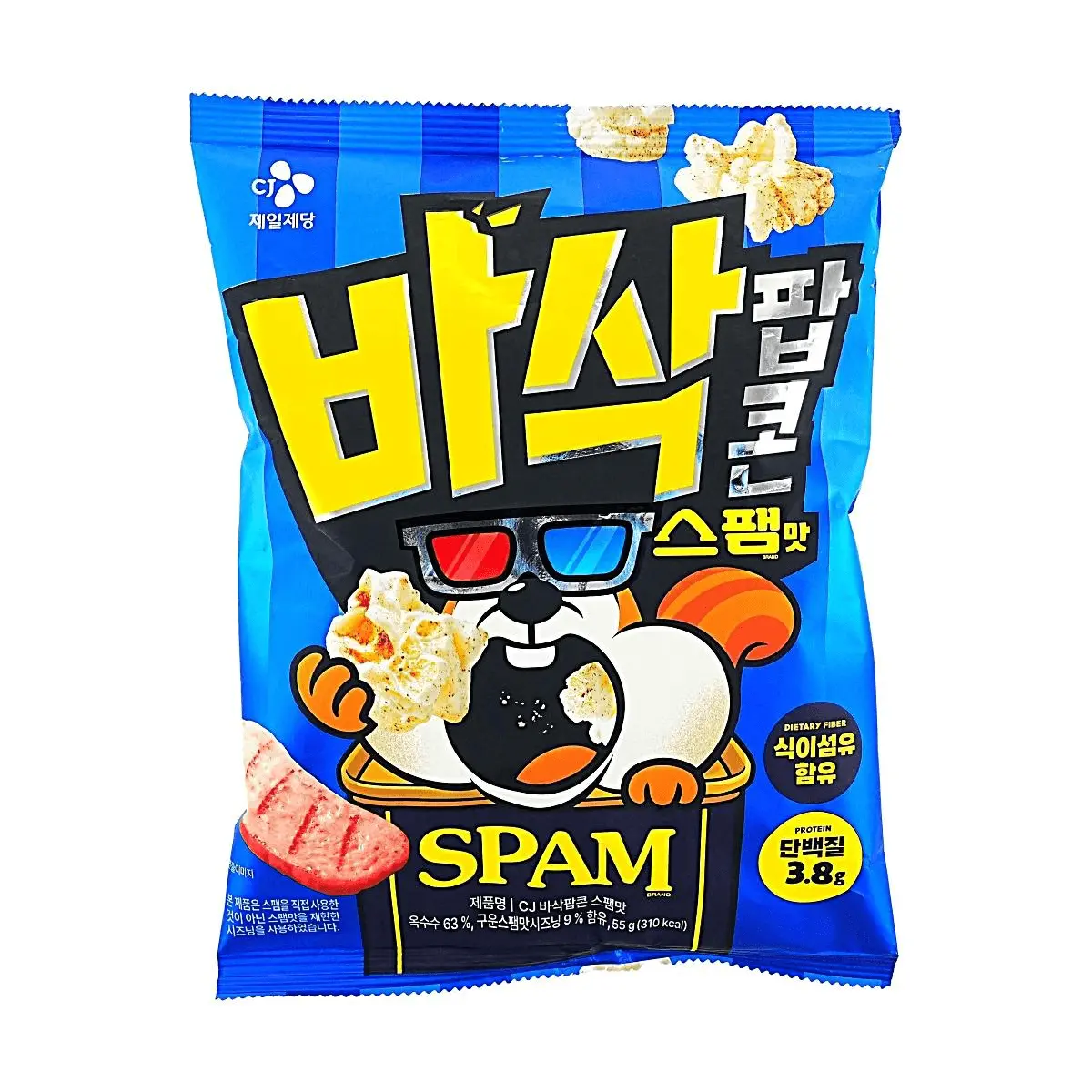 CHE IL JEDANG Korean Crispy Popcorn Snack - Spam Flavor, 55g | High Protein, Rich in Dietary Fiber