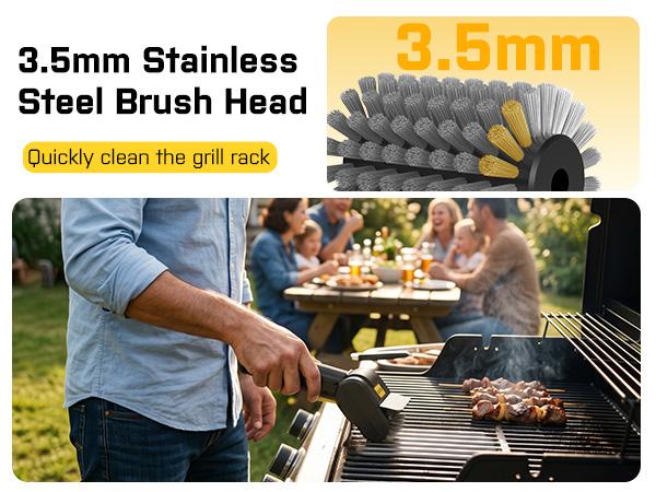 SOARFLY Multi-Purpose Electric Brush, Rechargeable High-Torque Metal Spin Scrubber with 2 Food-Grade Stainless Steel Heads, Compact BBQ Grill & Garden Tool Cleaner for Tight Corners, Patios and Garage Spot Cleaning, Barbecue Cleaning Brush toolupgrade