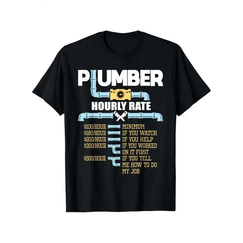 Men's Basic Graphic Print T-Shirt, Casual Oversized Fit with Funny Plumber Hourly Rates, Short Sleeve Menswear Top