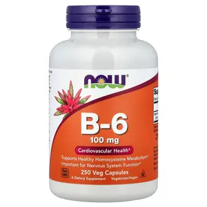 NOW Foods B-6, 100 mg, 250 Veg Capsules