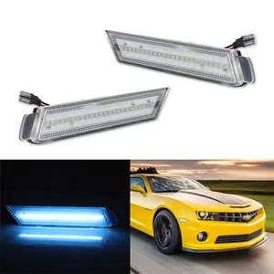 2PCS Clear Lens Front Side Marker Lamp Ice Blue LED Lights For Chevy Camaro 2010 2011 2012 2013 2014 2015 Replace OEM 92246244 92246245 92246252 92246253 GM2551197