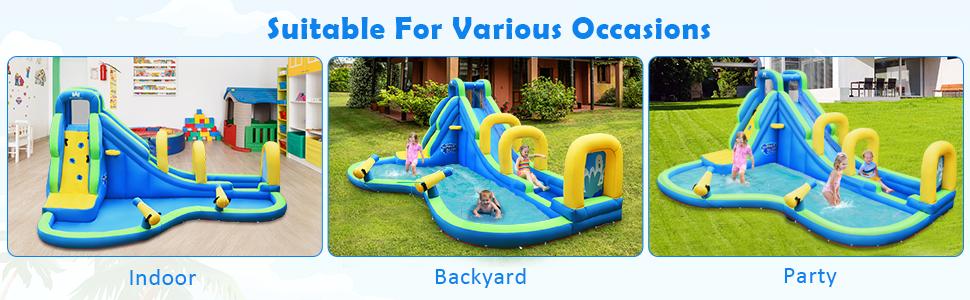 【On Sale】Costzon Inflatable Water Slide w/ Air Blower, Mega Waterslide Park for Kids Backyard, Blow up Water Slides Inflatables for Big Kids Adults Outdoor Party Gifts COSTST