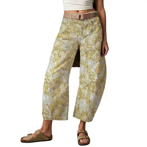 Chouyatou Women's Mid-Rise Printed Jeans Loose Wide-Leg Jeans Bucket Jeans  Y2K Patchwork Cartoon  Hippie Style  Boyfriend Style