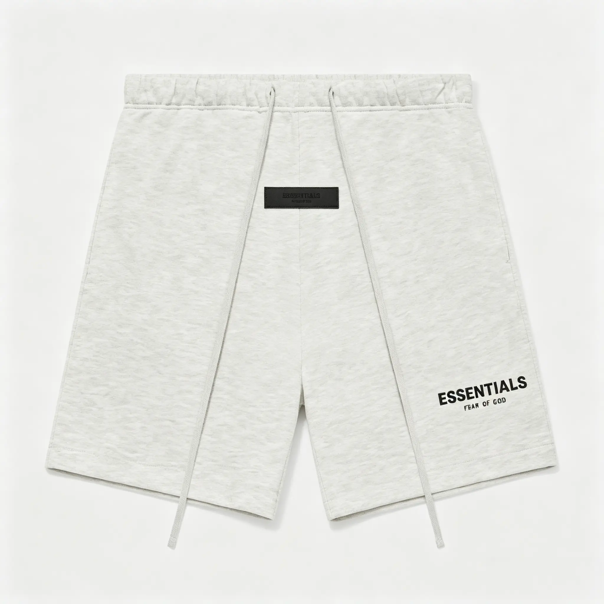 Fear of God Essentials SS22 Light Oat Men's Baggy Shorts - Relaxed Boxy Heavy-Weight Cotton-Blend Fleece Bottoms, Elastic Drawstring Waist, Side Pockets, Signature Rubber Logo, Stylish Casual Men's Teens Fashion Gift
