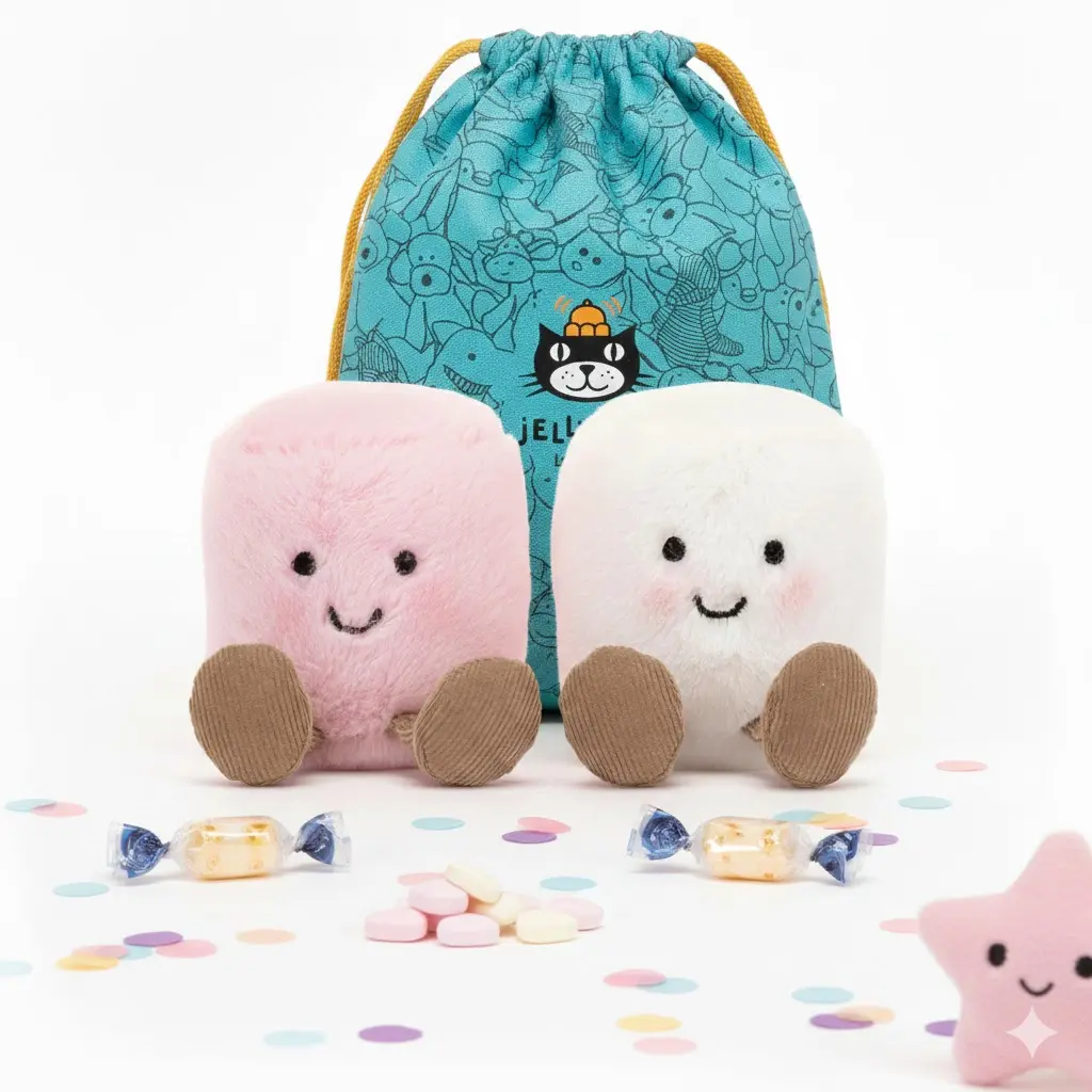 Cute Jellycat Style Sweet Cuddle Marshmallows Plush Toy Set, Soft Kawaii Marshmallow Plushie Pair, Aesthetic Room Decor & Cozy Cute Gift for Girls