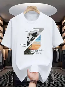 Men Stylish Print T Shirt Casual Loose Fit Short Sleeve Crewneck Fashion Summer Tops for Men